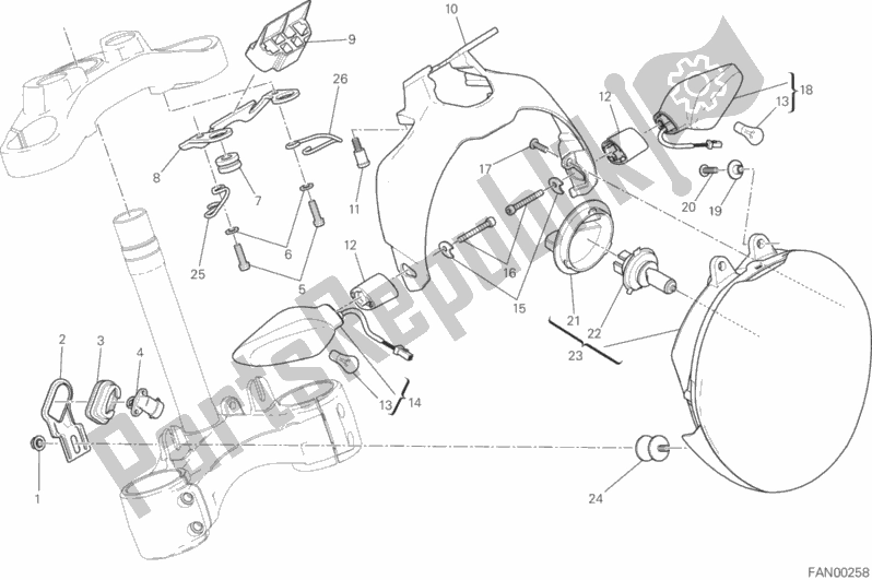 All parts for the Headlight of the Ducati Monster 821 Brasil 2016